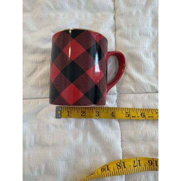 Paper Source Red Black Gold Mug Christmas Holiday Old Money Coffee Tea Plaid - Picture 6 of 7